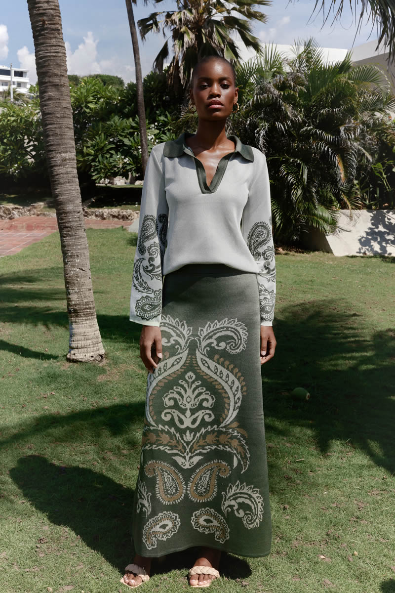 Trenza de Oro Top Ivory/Light Green