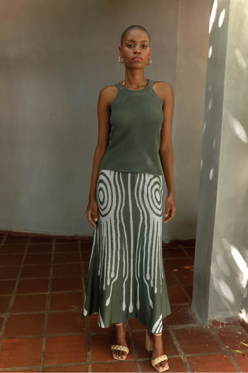 Guna Skirt Green/Ivory
