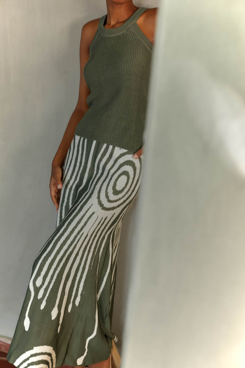 Guna Skirt Green/Ivory