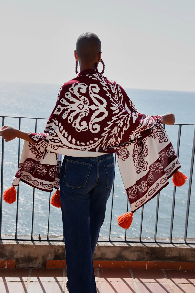Hilo Real Shawl Burgundy/Ivory