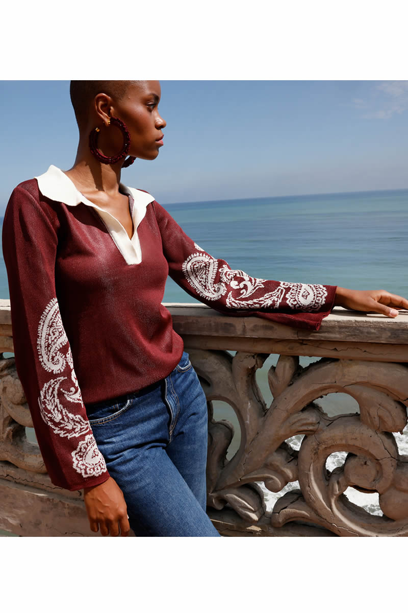 Paisley Vivo Top Burgundy/Ivory