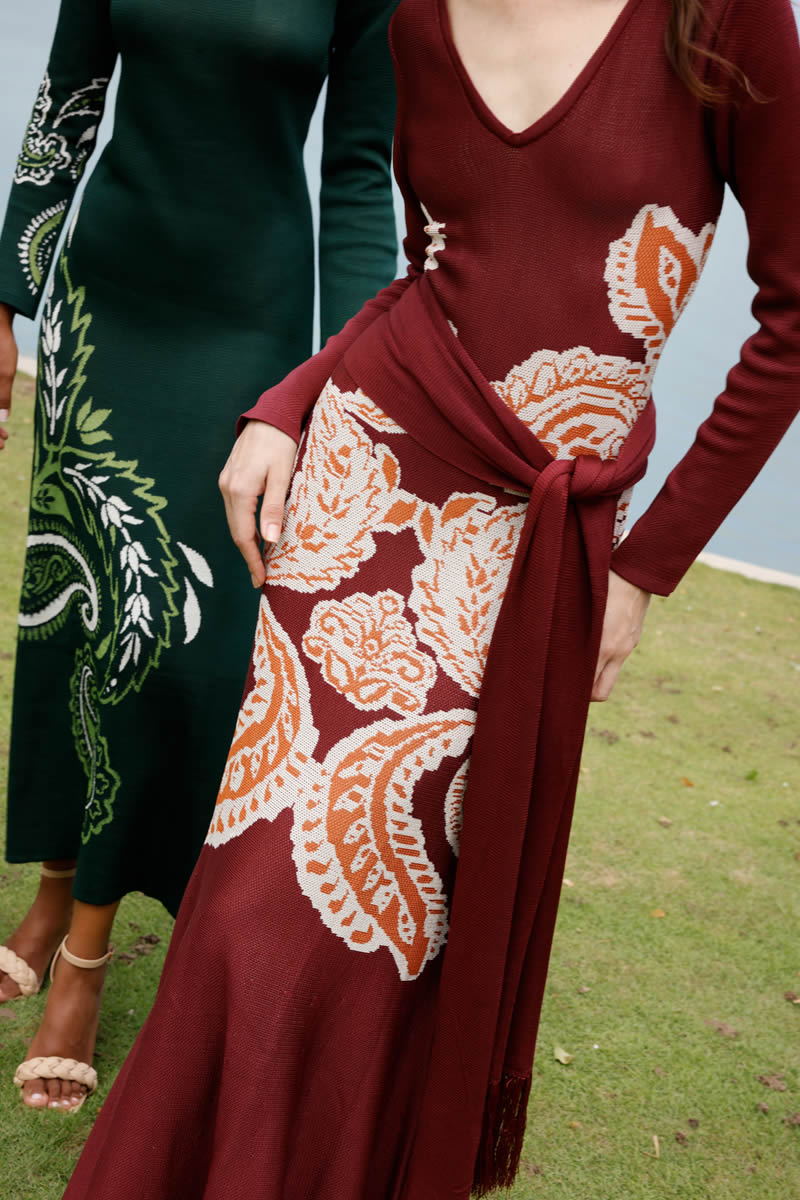 Magnolia Dress Burgundy/Ivory/Orange