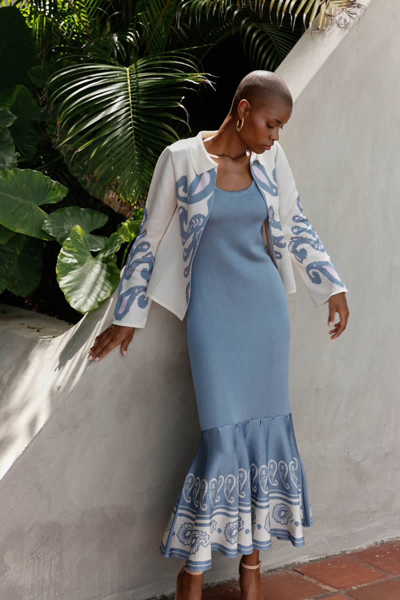 Palazzo Jacket Ivory/Blue/Pink