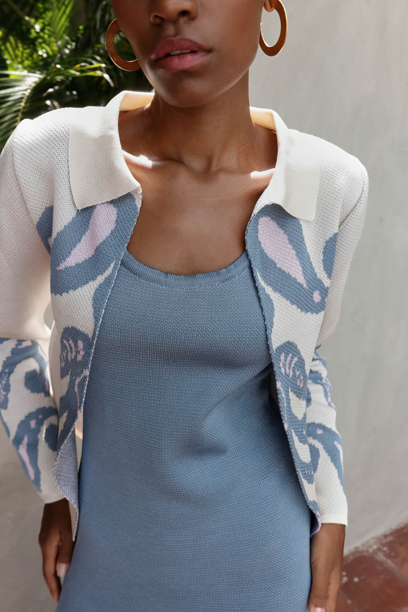Palazzo Jacket Ivory/Blue/Pink