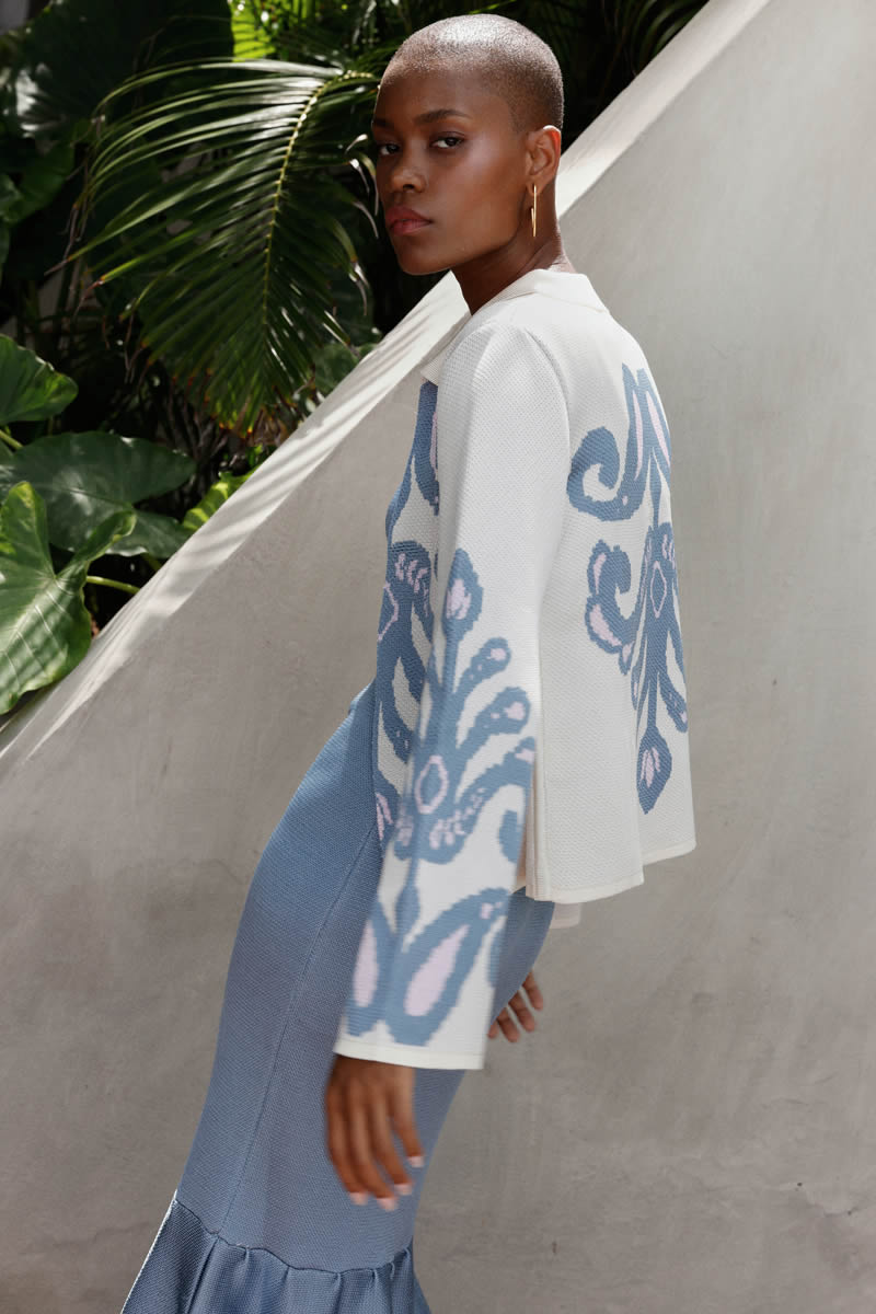 Palazzo Jacket Ivory/Blue/Pink