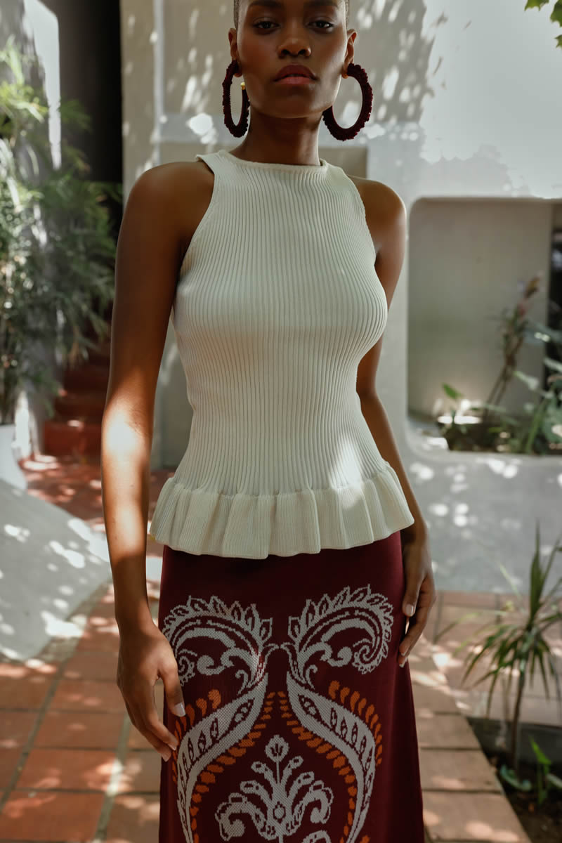 Paisley Vivo Skirt Burgundy/Ivory/Orange