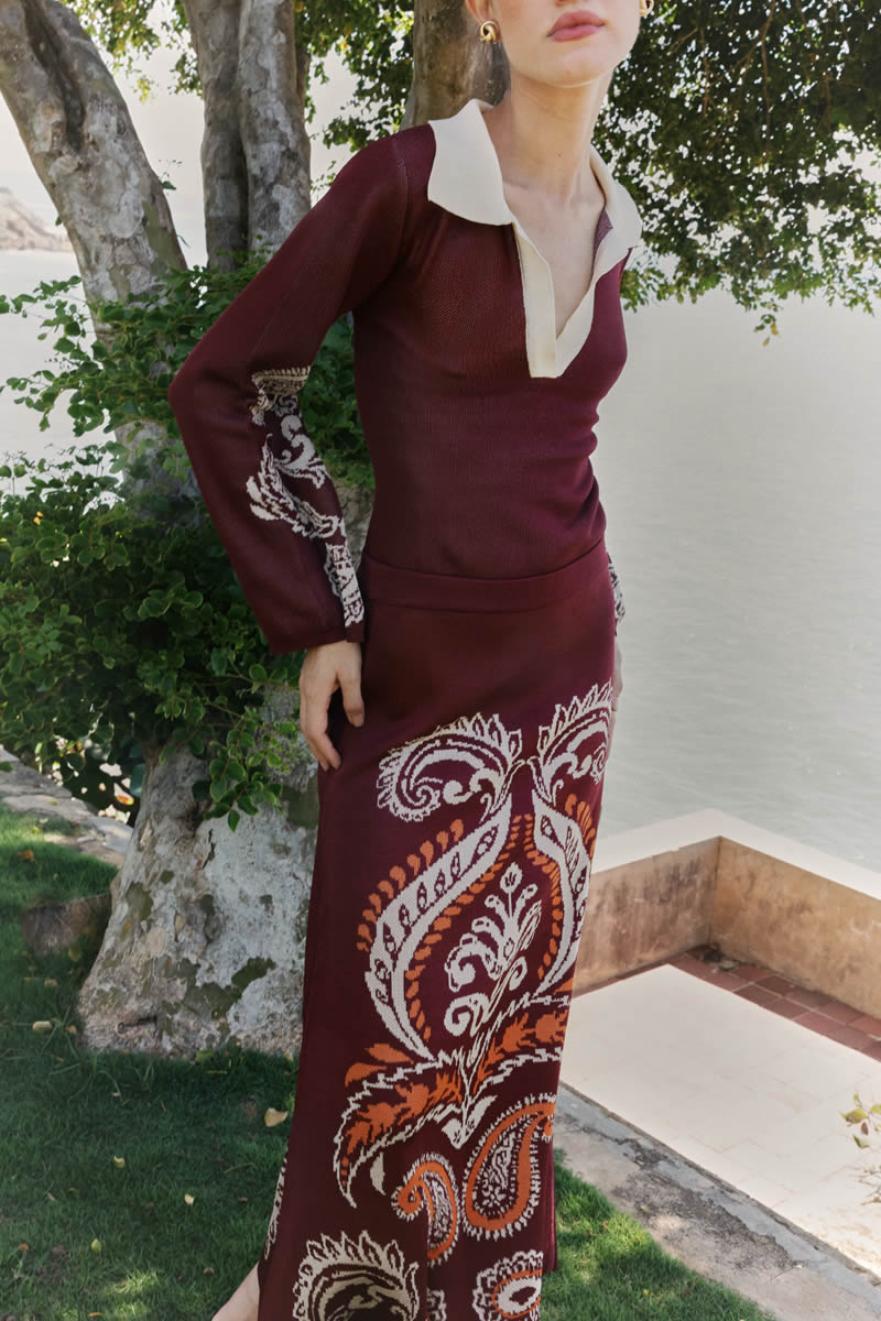 Paisley Vivo Skirt Burgundy/Ivory/Orange