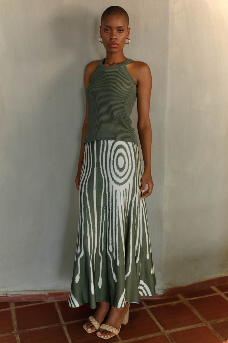 Guna Skirt Green/Ivory