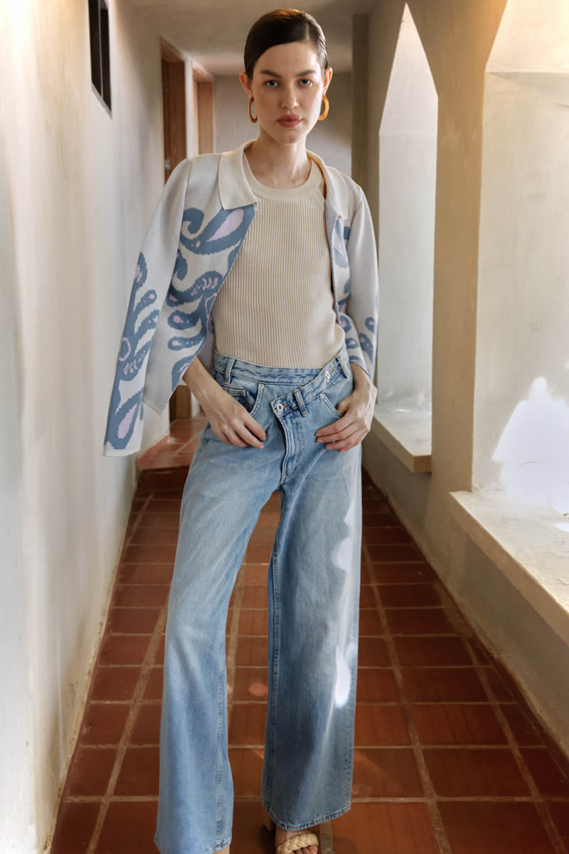 Palazzo Jacket Ivory/Blue/Pink
