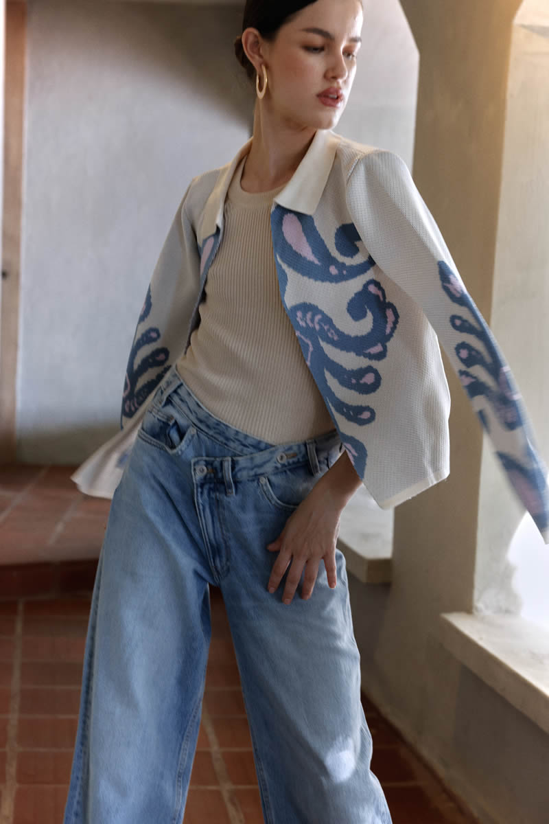 Palazzo Jacket Ivory/Blue/Pink