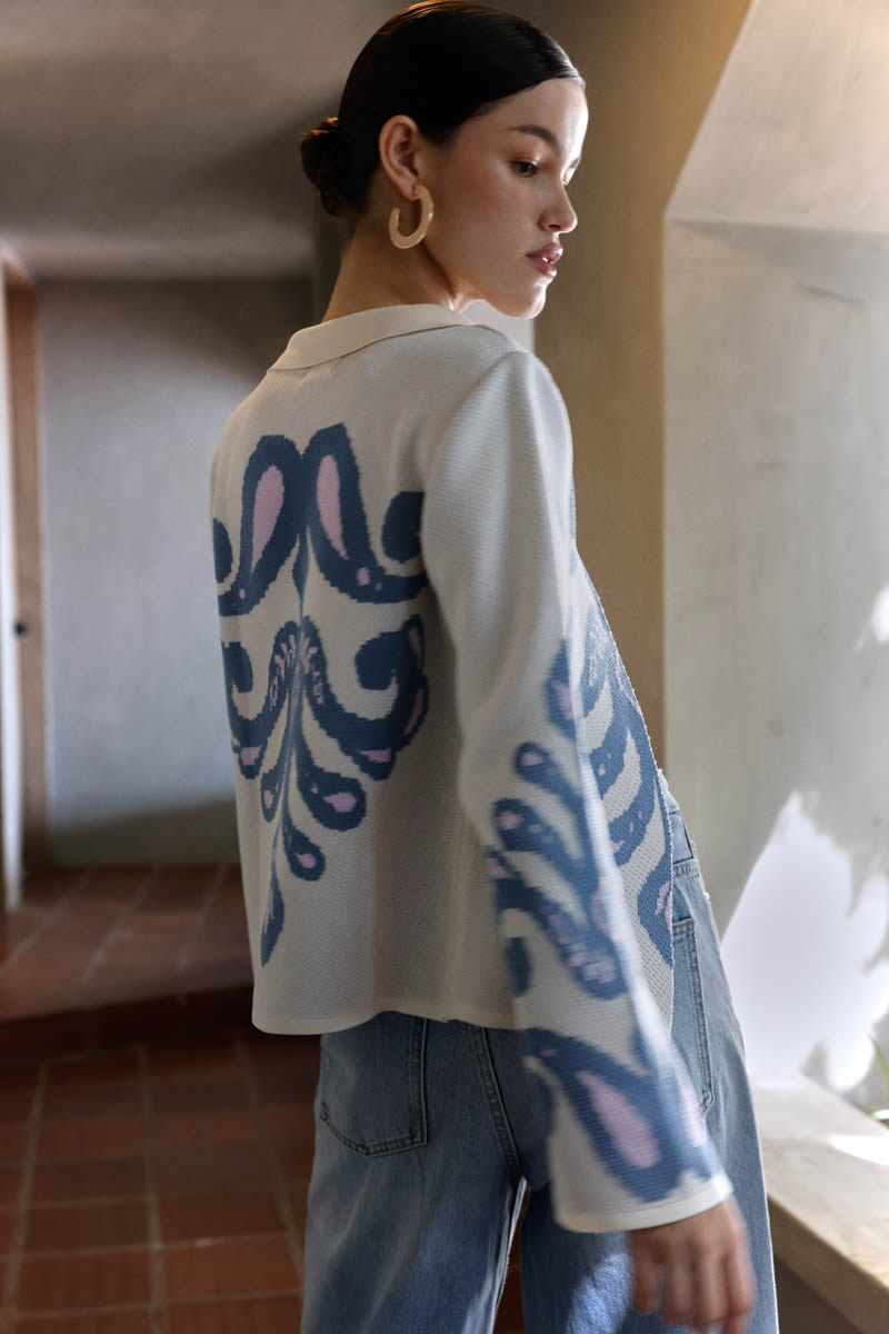 Palazzo Jacket Ivory/Blue/Pink
