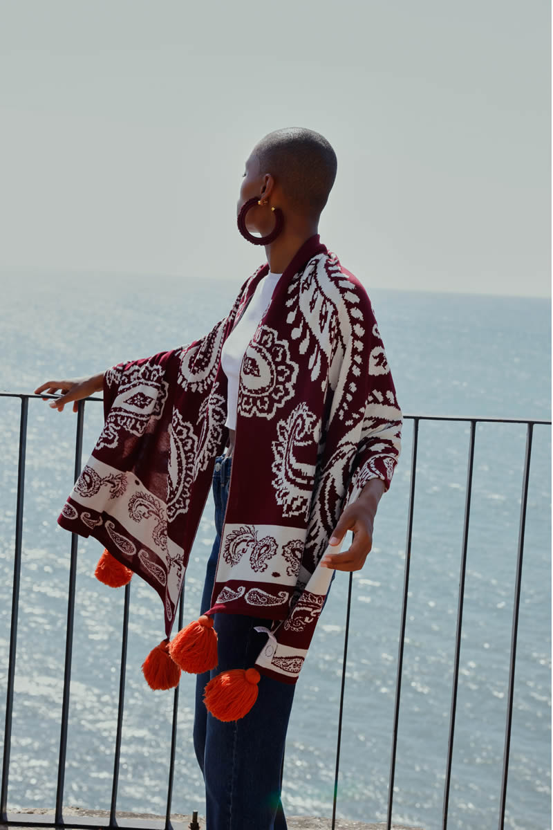 Hilo Real Shawl Burgundy/Ivory