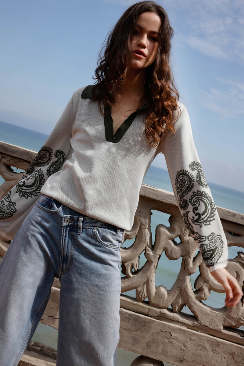 Trenza de Oro Top Ivory/Light Green
