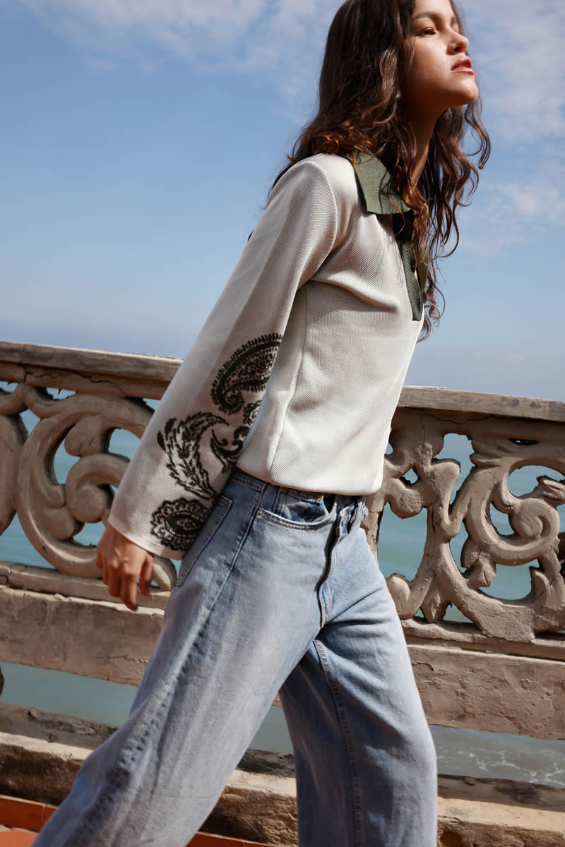 Trenza de Oro Top Ivory/Light Green