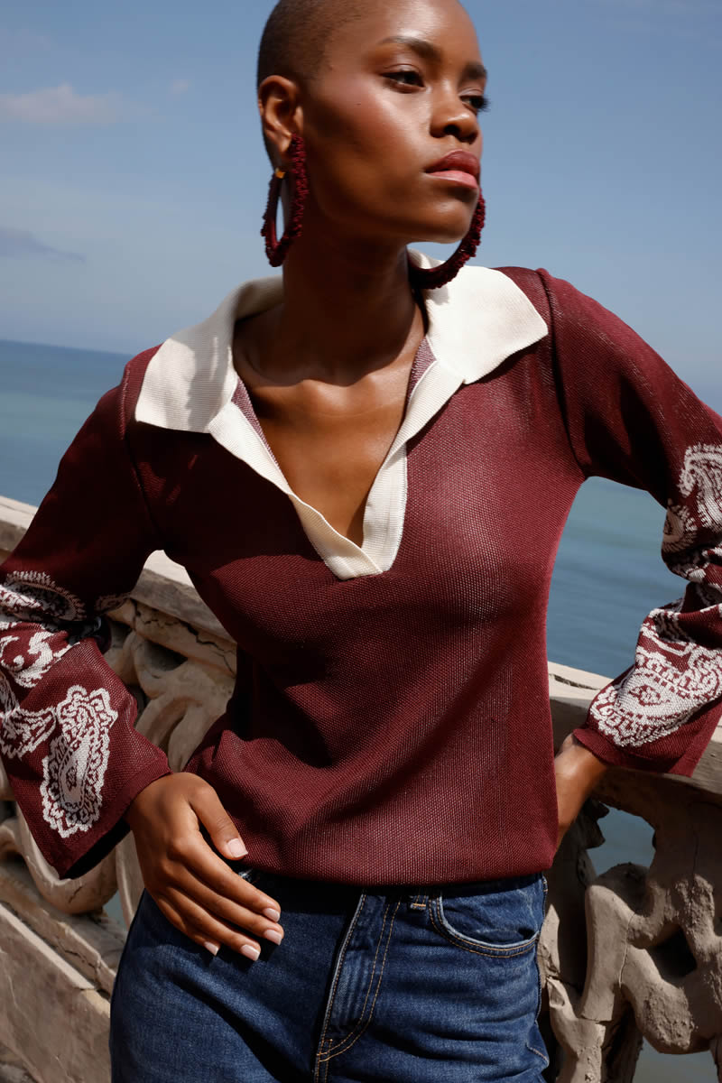 Paisley Vivo Top Burgundy/Ivory