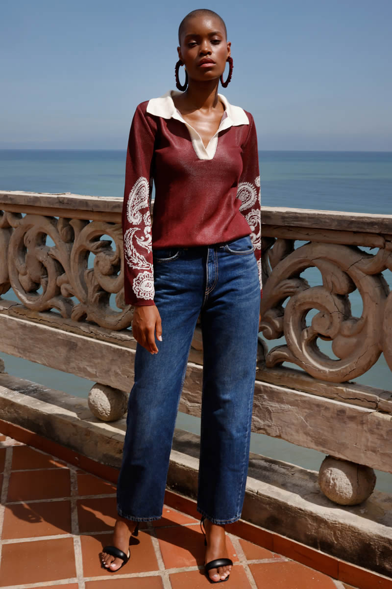 Paisley Vivo Top Burgundy/Ivory