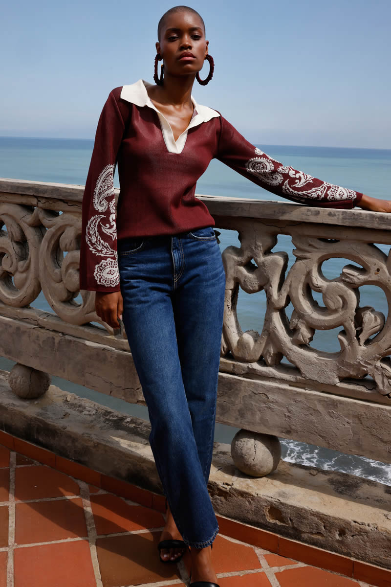 Paisley Vivo Top Burgundy/Ivory