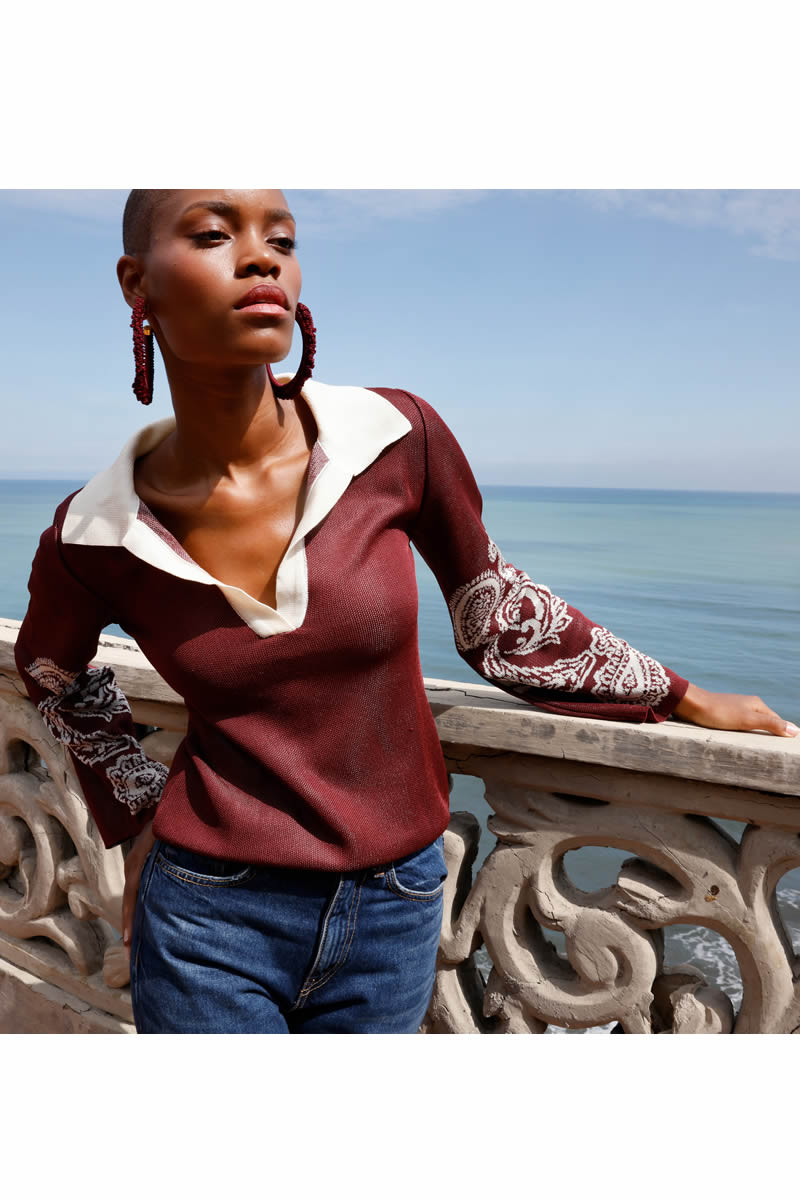 Paisley Vivo Top Burgundy/Ivory