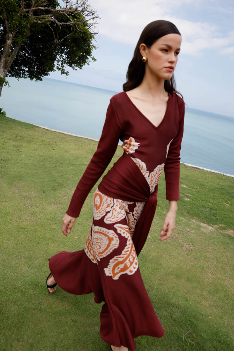Magnolia Dress Burgundy/Ivory/Orange