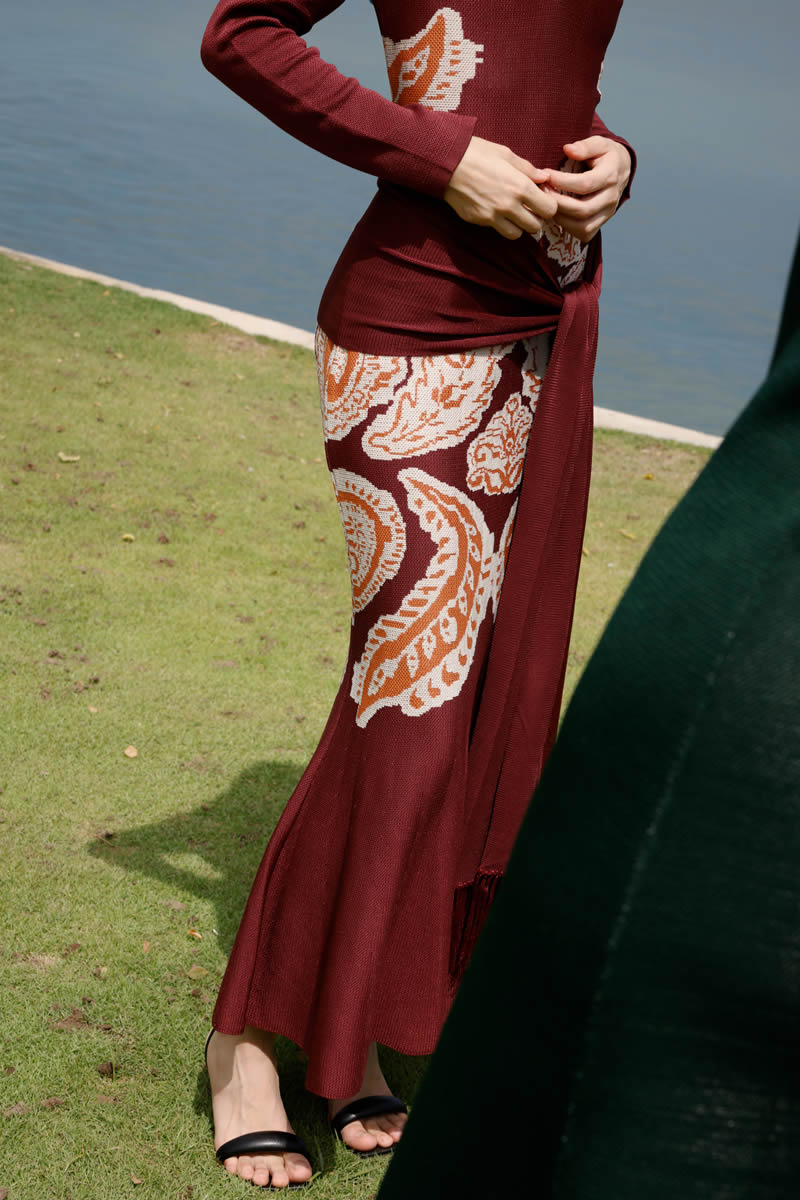 Magnolia Dress Burgundy/Ivory/Orange