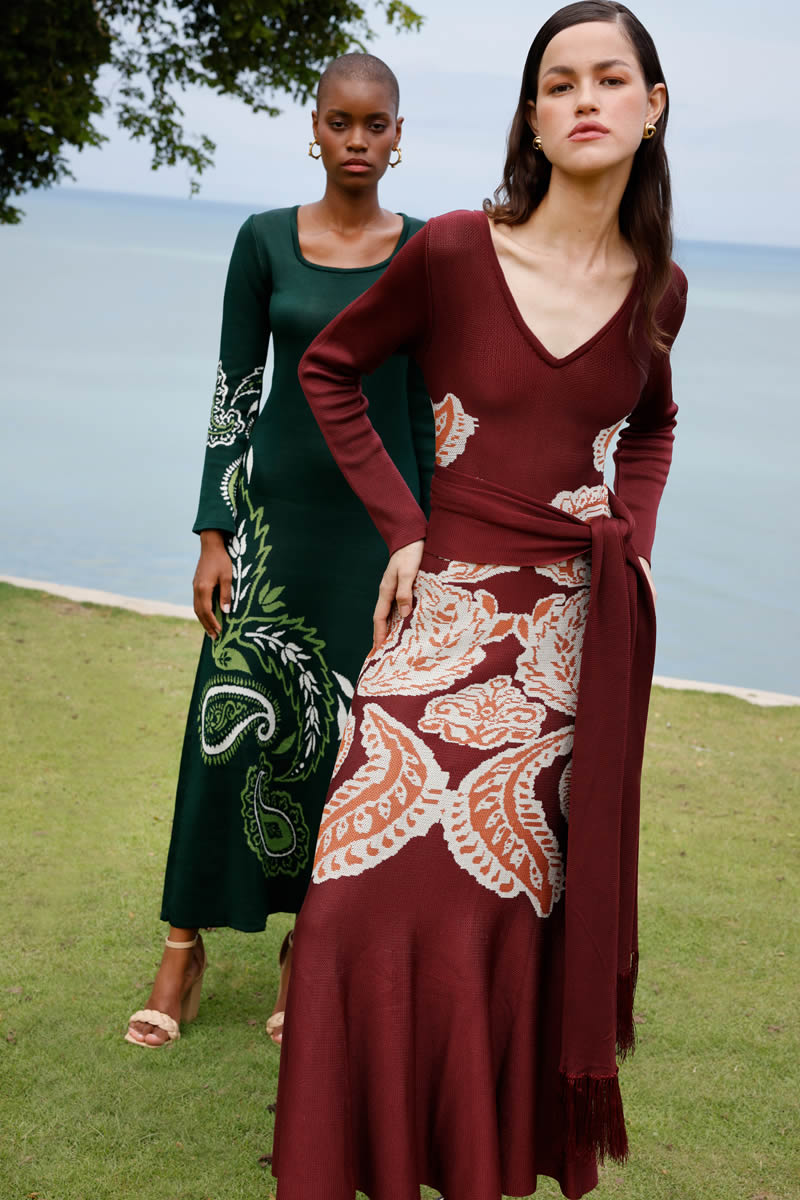 Magnolia Dress Burgundy/Ivory/Orange