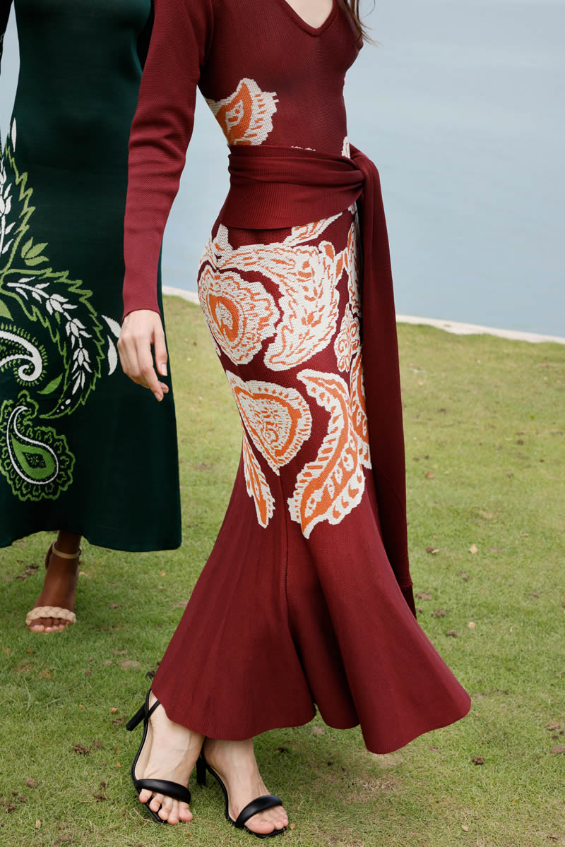 Magnolia Dress Burgundy/Ivory/Orange