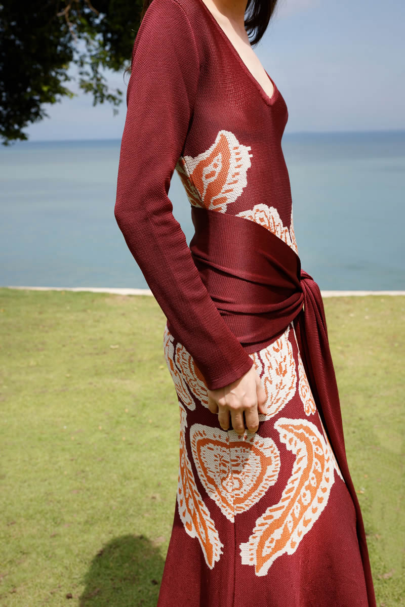 Magnolia Dress Burgundy/Ivory/Orange