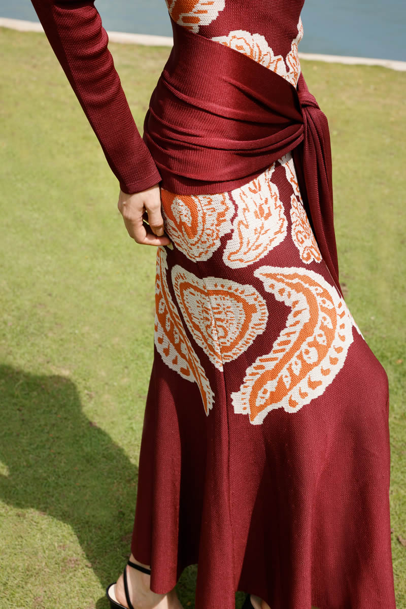 Magnolia Dress Burgundy/Ivory/Orange
