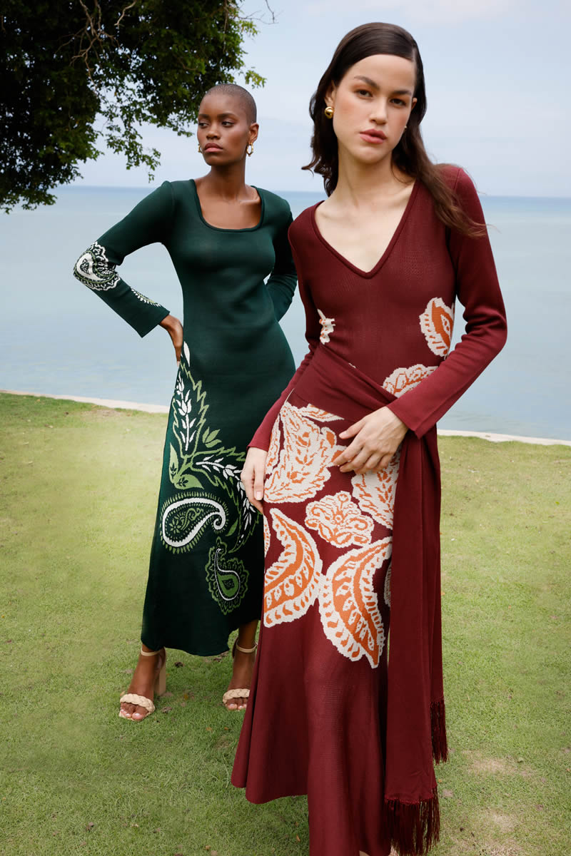Magnolia Dress Burgundy/Ivory/Orange